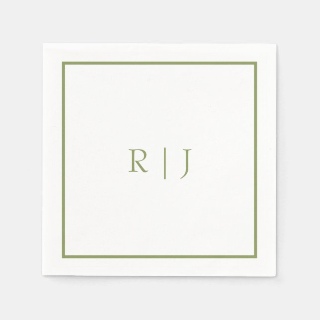 Monogram Initials Name Moss Green Trendy Wedding Napkins (Front)