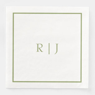 Monogram Initials Name Moss Green Trendy Wedding Paper Dinner Napkins