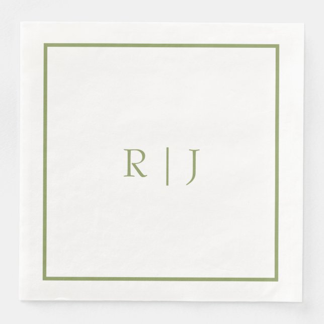 Monogram Initials Name Moss Green Trendy Wedding Paper Dinner Napkins (Front)