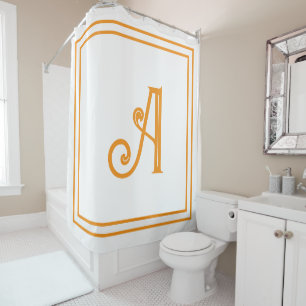 Monogram Initials Name Orange White Custom Script Shower Curtain