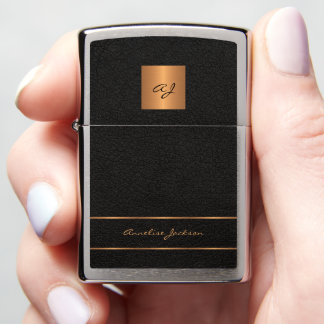 Monogram initials name personalized black gold zippo lighter