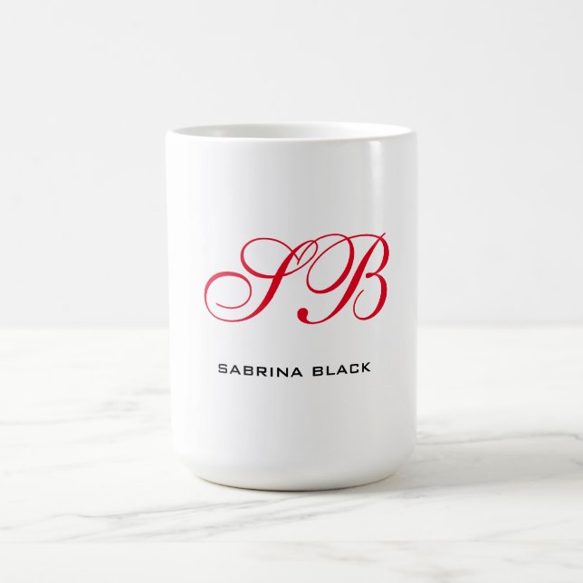 Monogram Initials Name Plain Modern Minimalist Coffee Mug (Center)