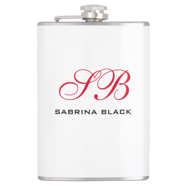 Monogram Initials Name Plain Modern Minimalist Flask (Front)