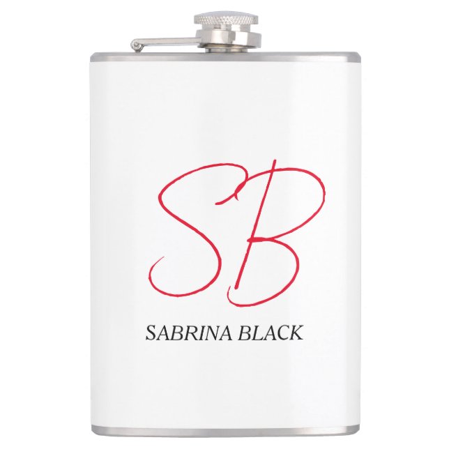 Monogram Initials Name Plain Modern Minimalist Flask (Front)