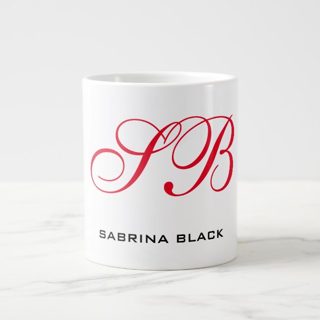 Monogram Initials Name Plain Modern Minimalist Giant Coffee Mug (Front)