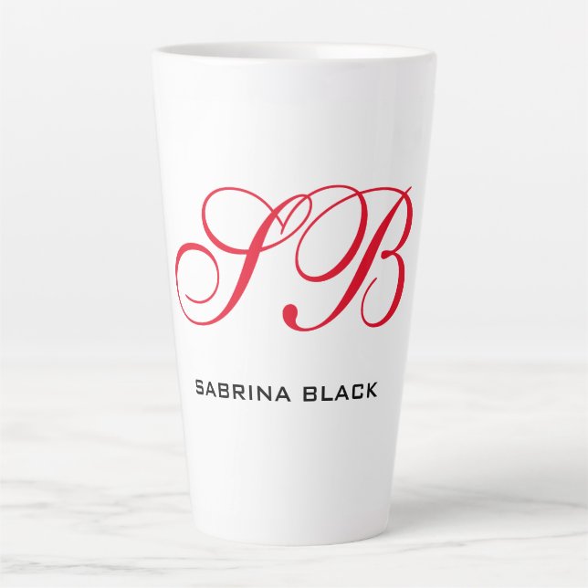 Monogram Initials Name Plain Modern Minimalist Latte Mug (Front)
