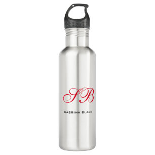 Monogram Initials Name Plain Modern Minimalist Stainless Steel Water Bottle