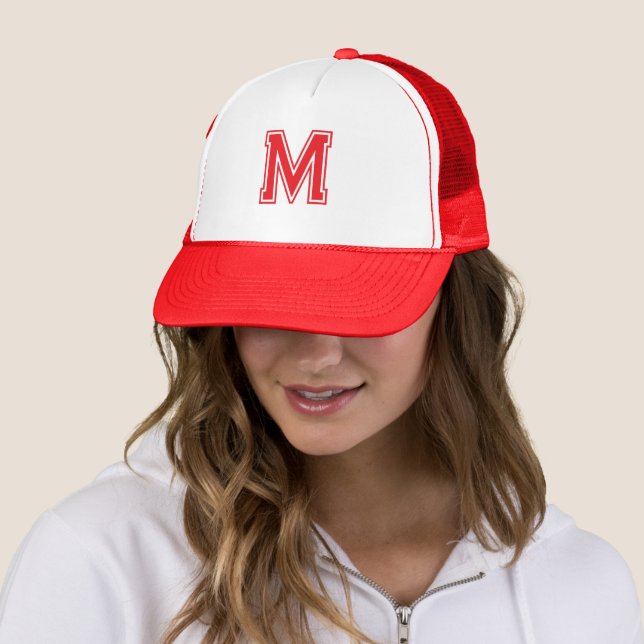 Monogram Initials Name Red Mother's Day gift Trucker Hat (In Situ)