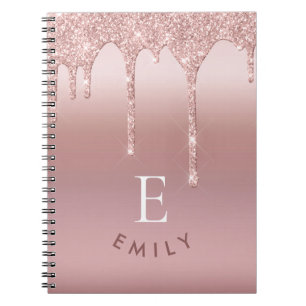 Monogram initials name Rose Gold Glitter Drips Notebook
