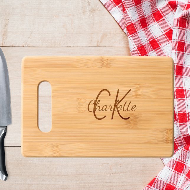 Monogram initials name script engraved cutting board (Creator Uploaded)