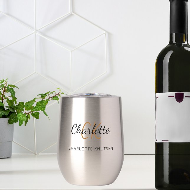 Monogram initials name script thermal wine tumbler (Creator Uploaded)