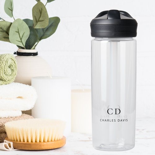 Monogram initials name simple black letters water bottle