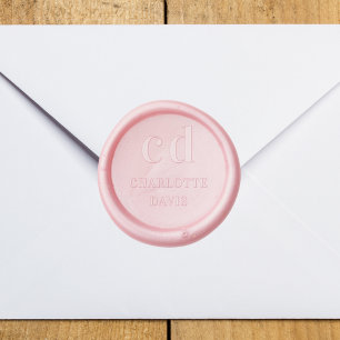 Monogram initials name simple blush pink wax seal stamp