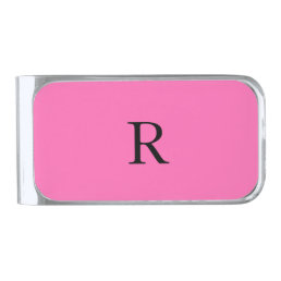 Monogram Initials Name Template Hot Pink Black Silver Finish Money Clip