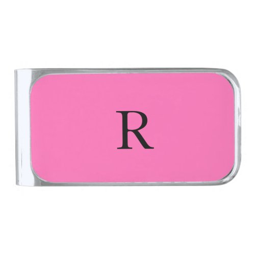Monogram Initials Name Template Hot Pink Black Silver Finish Money Clip