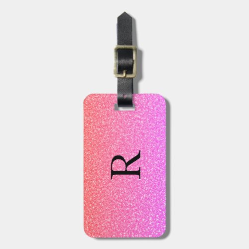 Monogram Initials Name Template Rose Pink Glitter Luggage Tag