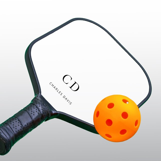 Monogram initials name white pickleball paddle (Creator Uploaded)