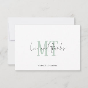 Monogram Initials Names Sage Wedding Thank You Note Card
