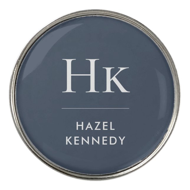 Monogram Initials Navy Blue Elegant Monogrammed Golf Ball Marker (Front)