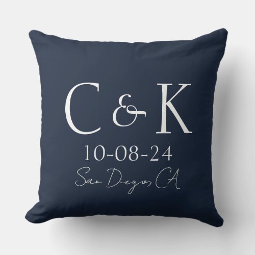 Monogram Initials Navy Blue Wedding Throw Pillow