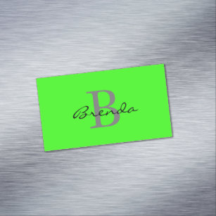 Monogram Initials Neon Green Colorful Custom Name Business Card Magnet