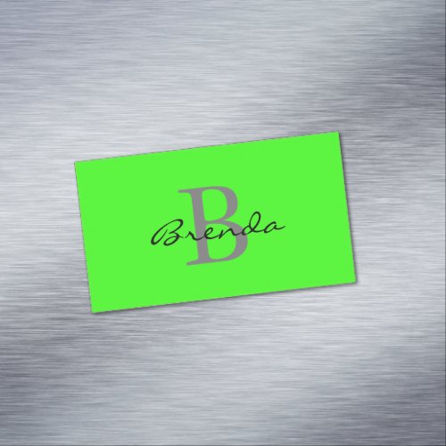 Monogram Initials Neon Green Colorful Custom Name Business Card Magnet