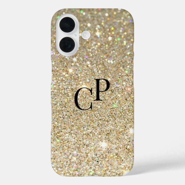 Monogram Initials on Faux Gold Glitter Background  Case-Mate iPhone Case (Back)