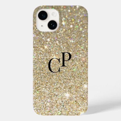 Monogram Initials on Faux Gold Glitter Background Case_Mate iPhone 14 Case