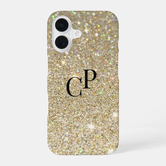 Monogram Initials on Faux Gold Glitter Background  Iphone Case (Back)