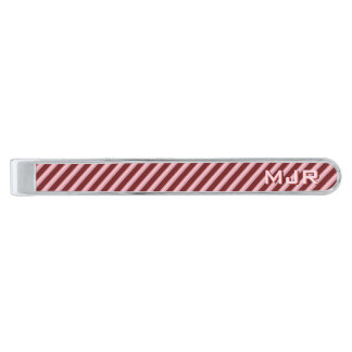 Monogram initials on pink and maroon stripes silver finish tie clip