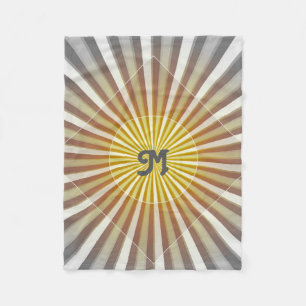 Monogram Initials on Starburst Stripes Gray Yellow Fleece Blanket