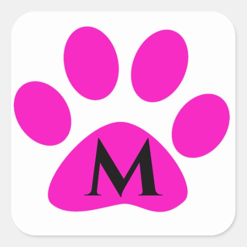 Monogram Initials Paw Prints Pink Black Cute Girly Square Sticker