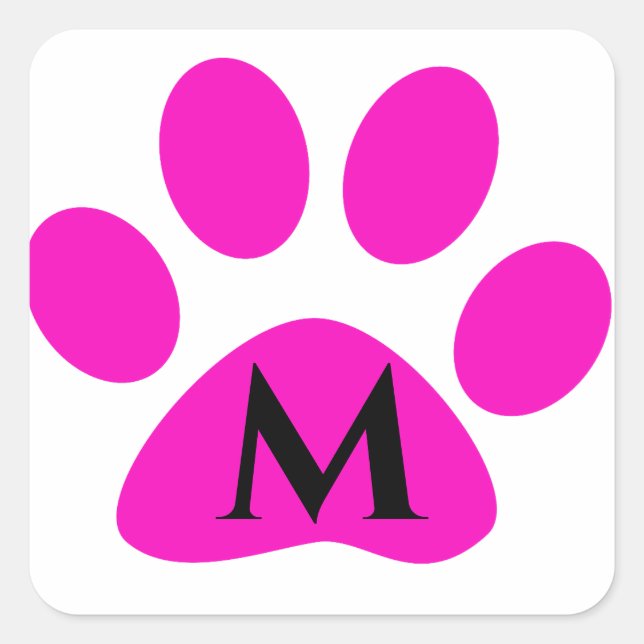 Monogram Initials Paw Prints Pink Black Cute Girly Square Sticker (Front)