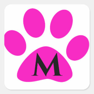 Monogram Initials Paw Prints Pink Black Cute Girly Square Sticker