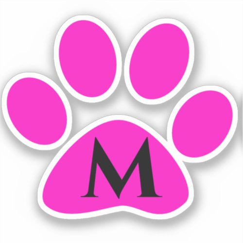 Monogram Initials Paw Prints Pink Black Cute Girly Sticker