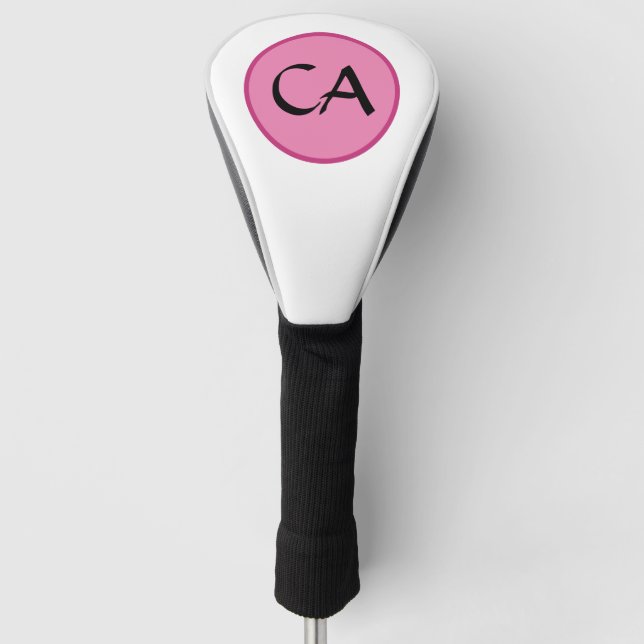 Monogram Initials Pink Black typography Golf Head Cover (Front)