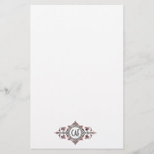 Monogram Initials Pink Gray Ornate Flourish  Stationery