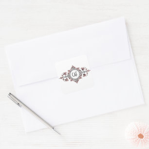 Monogram Initials Pink Gray Silver Envelope Seals