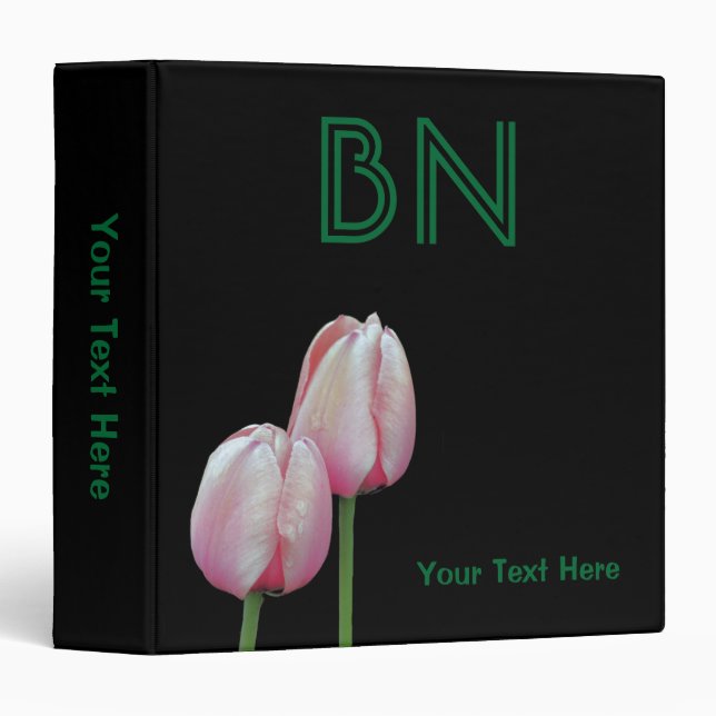 Monogram Initials Pink Tulip Flowers Personalized Binder (Front/Spine)