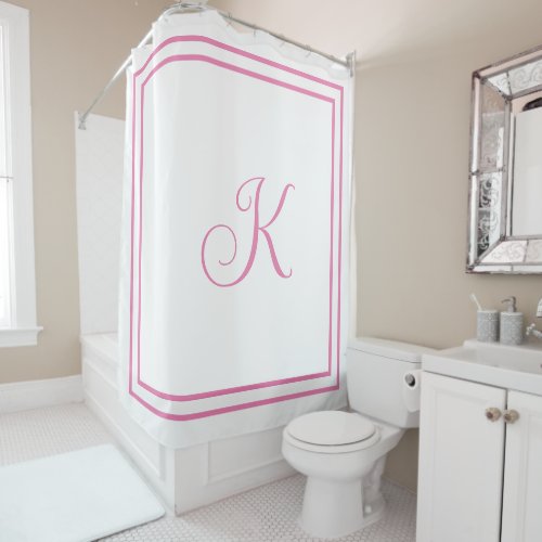 Monogram Initials Pink White Custom Script Name Shower Curtain