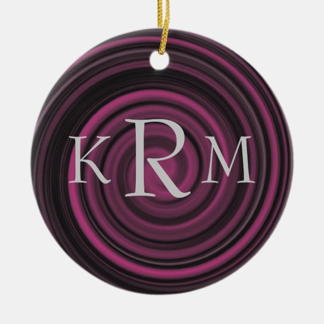 Monogram Initials Plum Swirls Personalized Ceramic Ornament (Front)