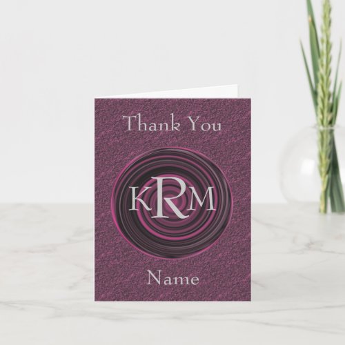 Monogram Initials Plum Swirls Personalized Letterpress Thank You Card