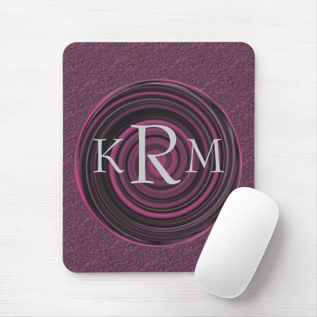 Monogram Initials Plum Swirls Personalized Mouse Pad (With Mouse)