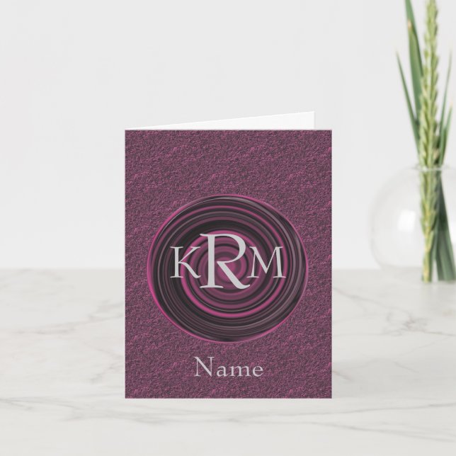 Monogram Initials Plum Swirls Personalized Note Card (Front)