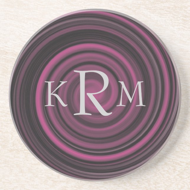 Monogram Initials Plum Swirls Personalized Sandstone Coaster (Front)