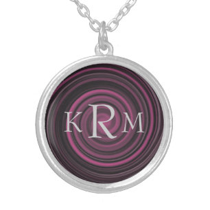 Monogram Initials Plum Swirls Personalized Silver Plated Necklace