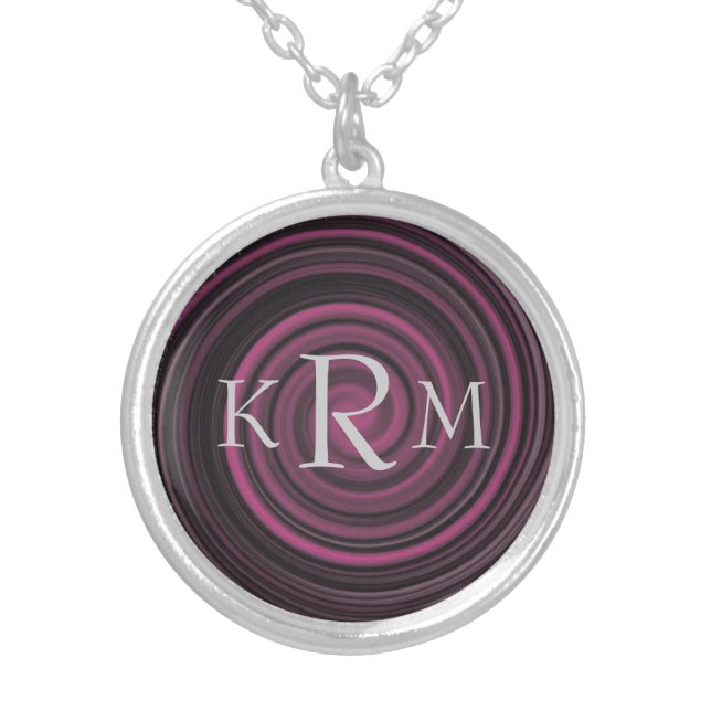 Monogram Initials Plum Swirls Personalized Silver Plated Necklace (Front)