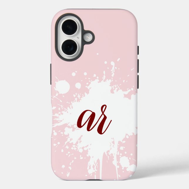 Monogram Initials Powder Pink White Splatter Girly Case-Mate iPhone Case (Back)