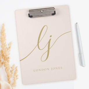Monogram Initials Professional Blush Gold Name Clipboard