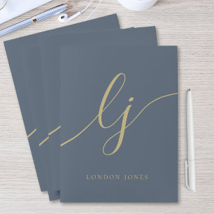 Monogram Initials Professional Minimal Navy Gold Pocket Folder